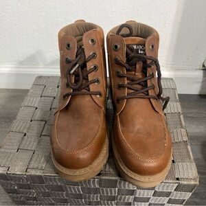 Kids Tan Brown Lace-Up Ankle Boots with Padded Collar